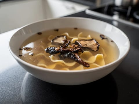 Zupa Grzybowa (soupe polonaise aux champignons du réveillon de Noël)