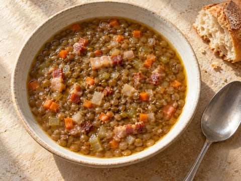 Zuppa di Lenticchie con Pancetta (Sopa italiana de lentilhas com pancetta) Zuppa di Lenticchie con Pancetta (Sopa italiana de lentilhas com pancetta)