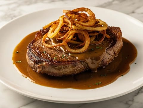 Zwiebelrostbraten (bife de vaca com cebolas fritas) Zwiebelrostbraten (bife de vaca com cebolas fritas)