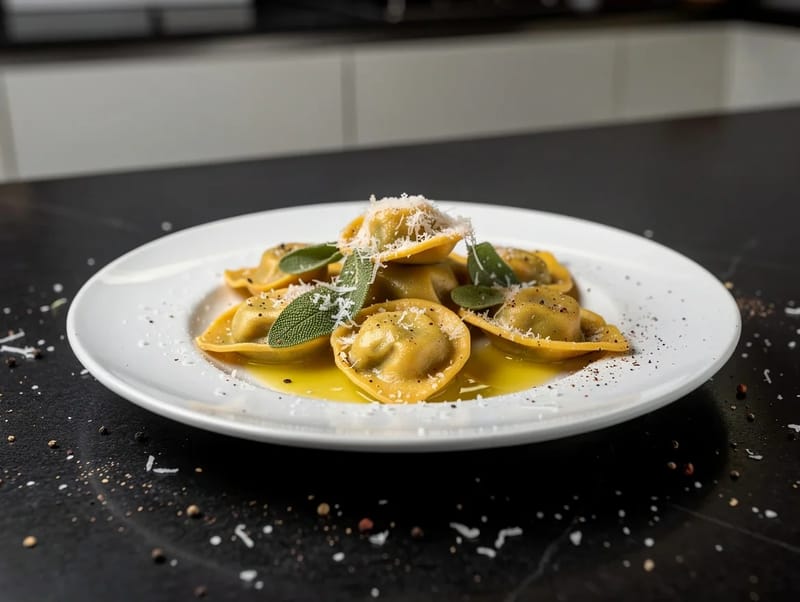 Agnolotti dal Plin al Burro e Salvia (gefüllte Pasta mit Butter und Salbei) Agnolotti dal Plin al Burro e Salvia (gefüllte Pasta mit Butter und Salbei)