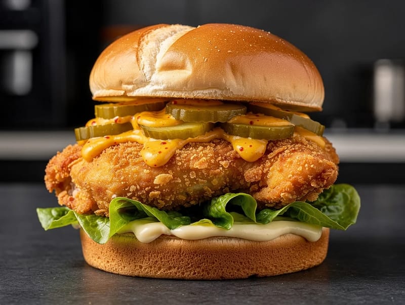 Hähnchen-Sandwich aus der Heißluftfritteuse Hähnchen-Sandwich aus der Heißluftfritteuse