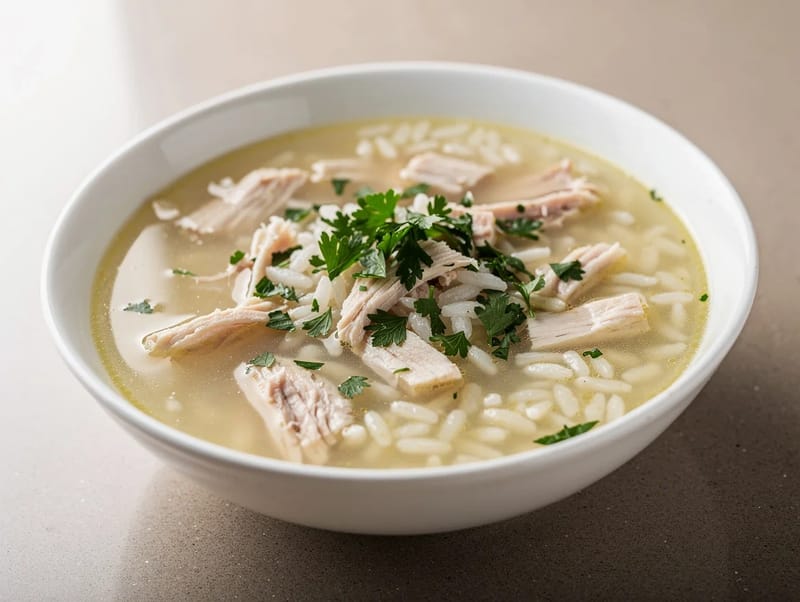 Avgolemono Soup (poulet grec, riz, œuf et citron) Avgolemono Soup (poulet grec, riz, œuf et citron)