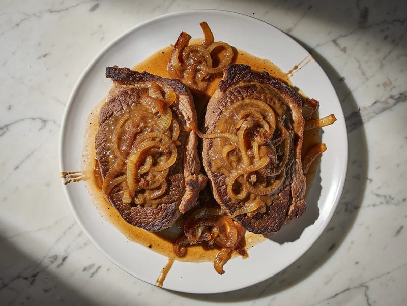 Badischer Zwiebelrostbraten (bøf i Baden-stil med løgsauce) Badischer Zwiebelrostbraten (bøf i Baden-stil med løgsauce)