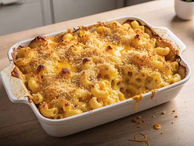 Zapečené makarony se sýrem s posypkou ze strouhanky Zapečené makarony se sýrem s posypkou ze strouhanky