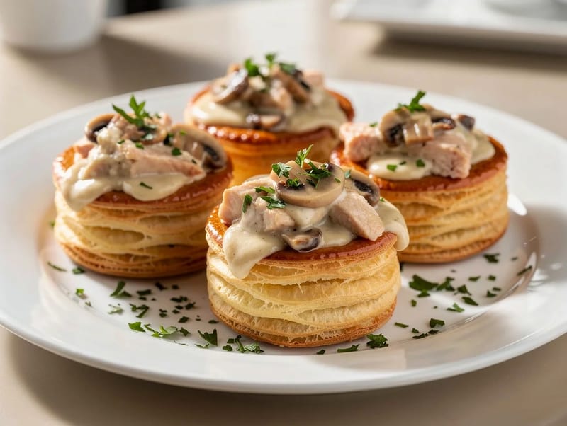 Bouchées à la Reine (Vol-au-Vents with Creamy Chicken and Mushrooms) Bouchées à la Reine (Vol-au-Vents with Creamy Chicken and Mushrooms)