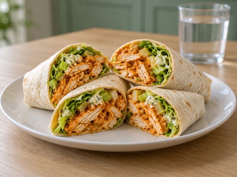Buffalo csirkés wrap kéksajtos öntettel Buffalo csirkés wrap kéksajtos öntettel