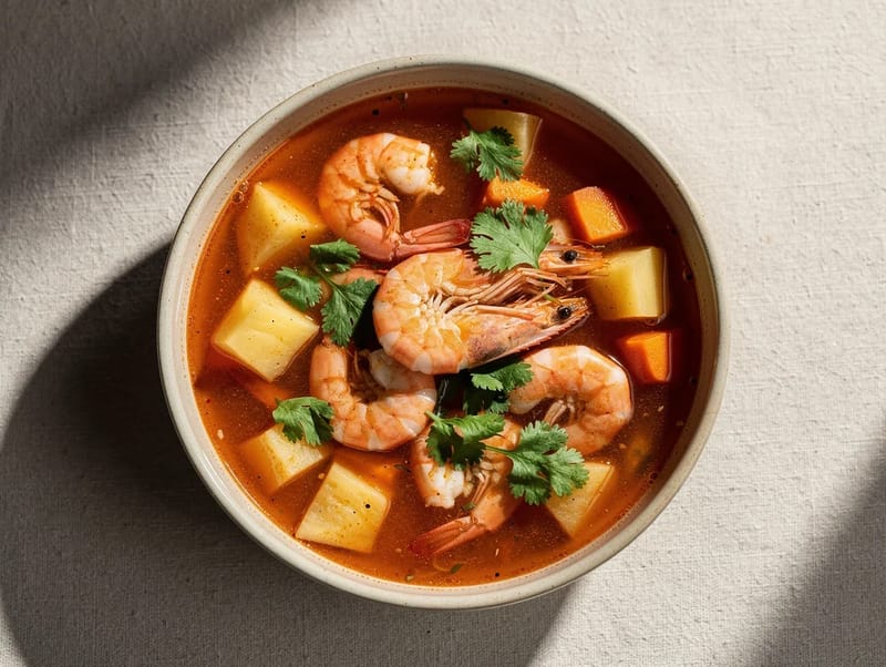 Caldo de Camarón (Garnelensuppe mit Gemüse) Caldo de Camarón (Garnelensuppe mit Gemüse)