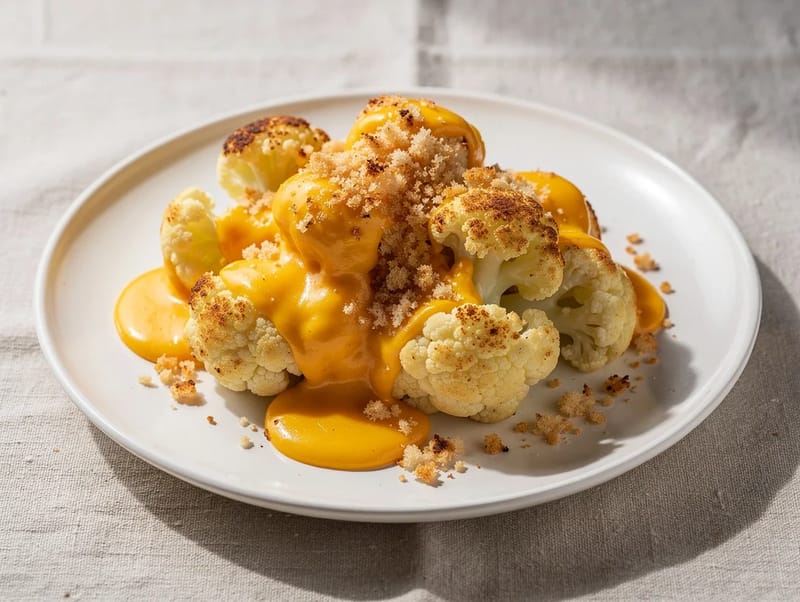 Blomkål med ostesauce og sprøde rasp Blomkål med ostesauce og sprøde rasp