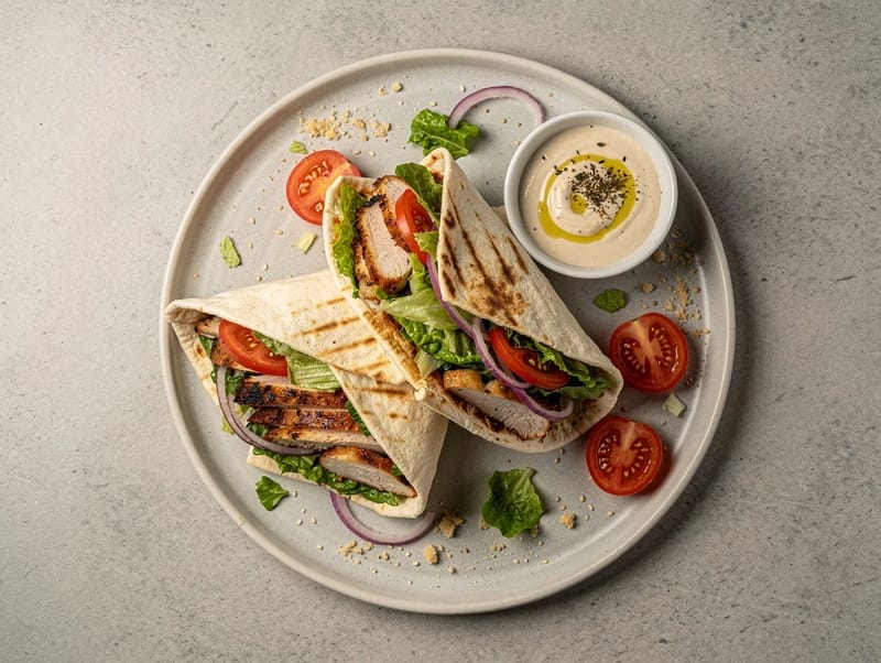 Wrap di shawarma di pollo con salsa tahina Wrap di shawarma di pollo con salsa tahina