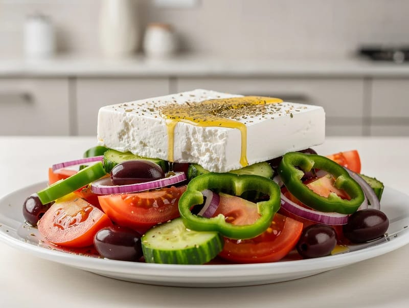 Horiatiki (salada grega de aldeia com feta e azeitonas) Horiatiki (salada grega de aldeia com feta e azeitonas)