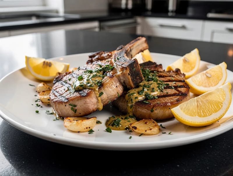 Gegrillte Schweinekoteletts mit Dijon und Estragon Gegrillte Schweinekoteletts mit Dijon und Estragon