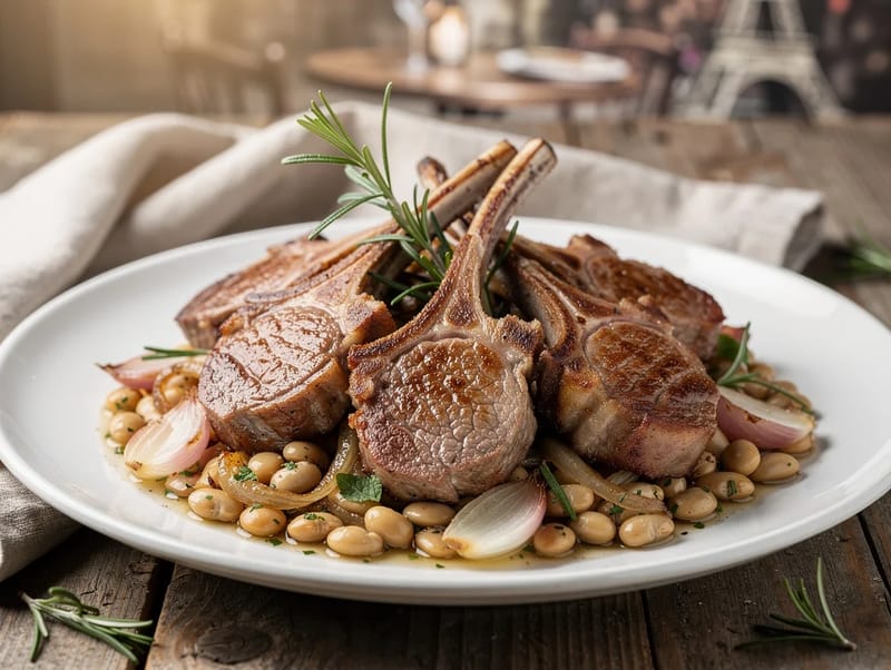Côtelettes d’Agneau with Flageolet Beans (Lamb Cutlets and Beans) Côtelettes d’Agneau with Flageolet Beans (Lamb Cutlets and Beans)