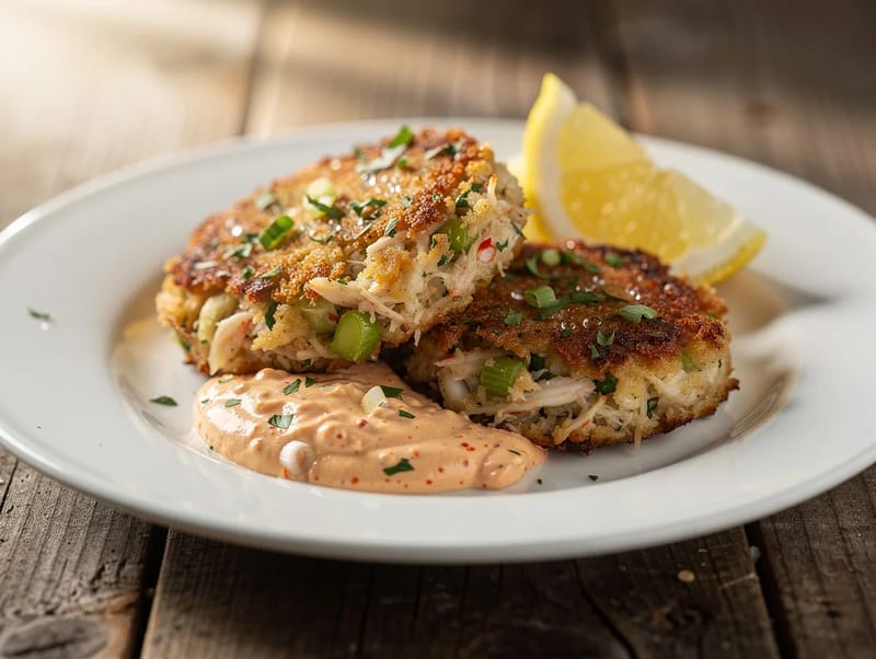 Krabbekager med remouladesauce Krabbekager med remouladesauce