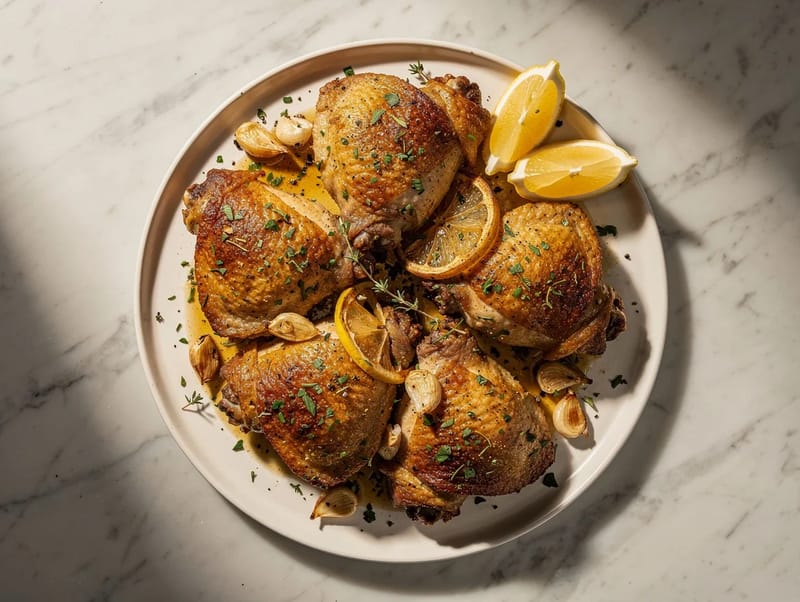 Sprøde ovnbagte kyllingelår med citron og urter Sprøde ovnbagte kyllingelår med citron og urter