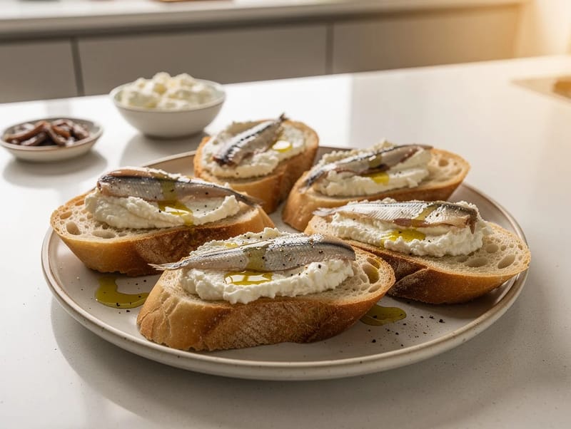 Crostini con Ricotta e Acciughe (Ricotta and Anchovy Crostini) Crostini con Ricotta e Acciughe (Ricotta and Anchovy Crostini)