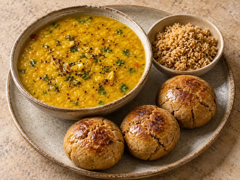 Dal Baati Churma (lencse búzagombóccal) Dal Baati Churma (lencse búzagombóccal)