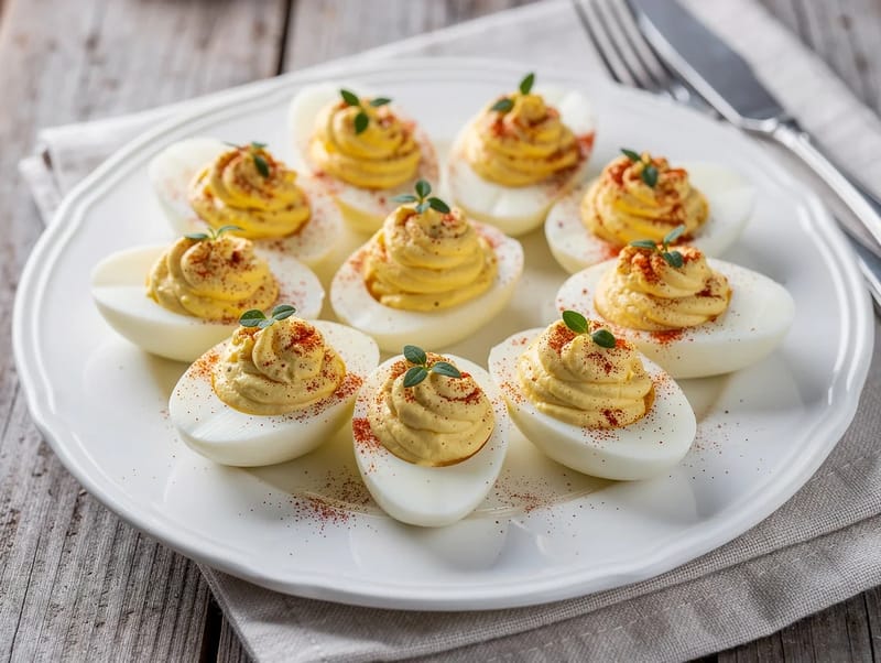 Devilled Eggs with Mayonnaise, Dijon Mustard and Paprika Devilled Eggs with Mayonnaise, Dijon Mustard and Paprika