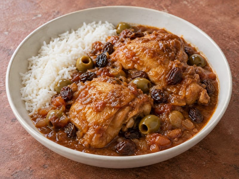 Estofado de Pollo Oaxaqueño (oaxacai csirkeragu olívabogyóval és mazsolával) Estofado de Pollo Oaxaqueño (oaxacai csirkeragu olívabogyóval és mazsolával)