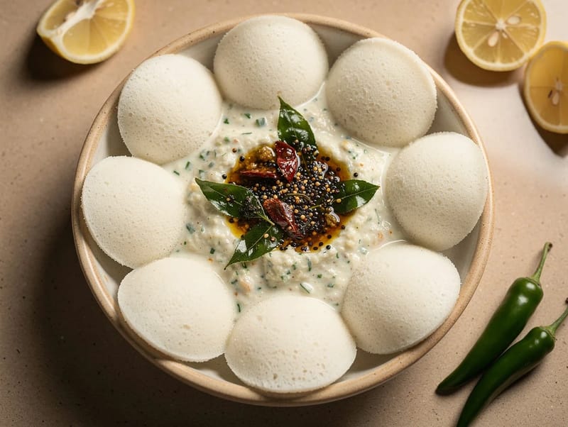 Bol cu idli pufoși și chutney Bol cu idli pufoși și chutney