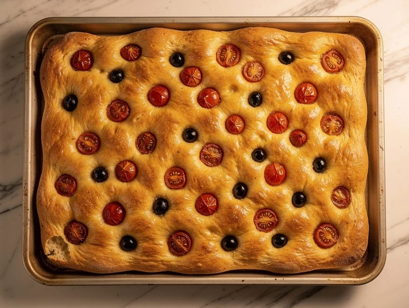 Focaccia Barese (Olive Oil Flatbread with Cherry Tomatoes and Olives) Focaccia Barese (Olive Oil Flatbread with Cherry Tomatoes and Olives)