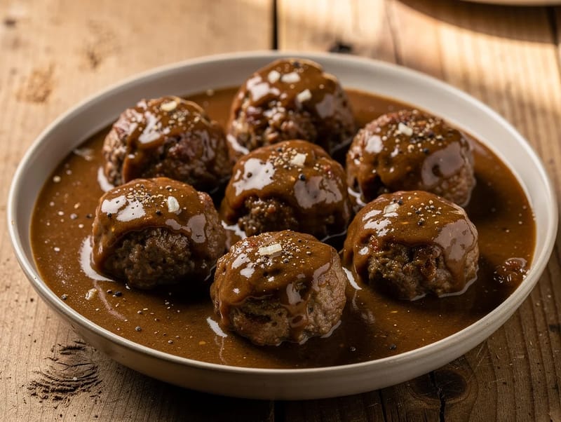 Gehaktballen in Jus (nizozemské masové kuličky v omáčce) Gehaktballen in Jus (nizozemské masové kuličky v omáčce)
