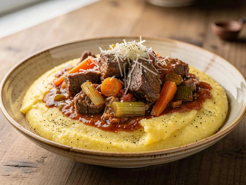 Polenta e Spezzatino (polenta med nötköttsgryta) Polenta e Spezzatino (polenta med nötköttsgryta)