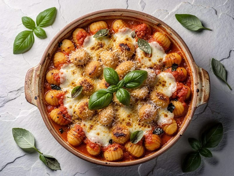 Gnocchi alla Sorrentina (sütőben sült gnocchi paradicsommal, bazsalikommal és mozzarellával) Gnocchi alla Sorrentina (sütőben sült gnocchi paradicsommal, bazsalikommal és mozzarellával)
