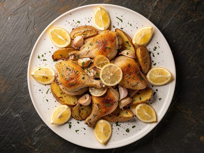 Chicken with Lemon, Garlic and Potatoes Chicken with Lemon, Garlic and Potatoes