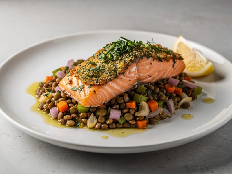 Herb-Crusted Salmon with Puy Lentils Herb-Crusted Salmon with Puy Lentils