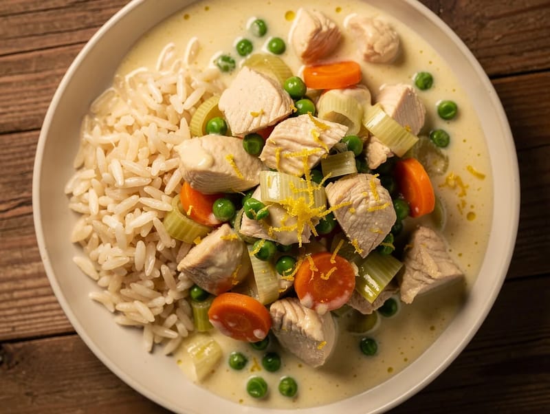 Hühnerfrikassee (German Chicken Fricassee with Rice) Hühnerfrikassee (German Chicken Fricassee with Rice)