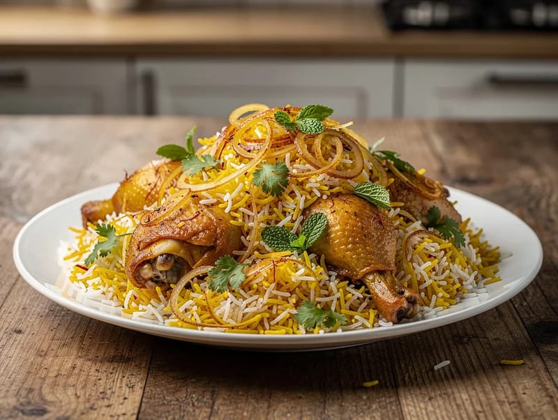 Hyderabadi Dum Biryani med safran og rosenvand Hyderabadi Dum Biryani med safran og rosenvand