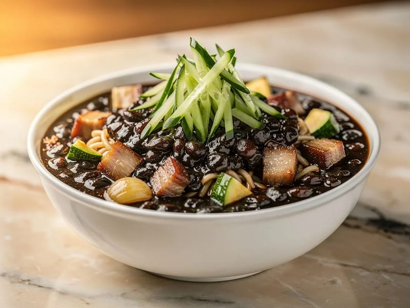 Jajangmyeon (koreai-kínai fekete babos tészta) Jajangmyeon (koreai-kínai fekete babos tészta)