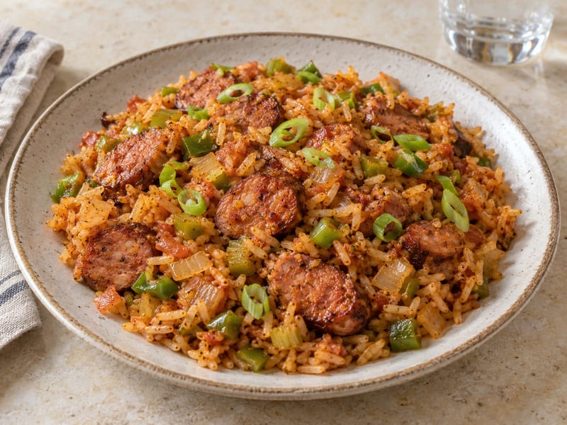Jambalaya andouille kolbásszal Jambalaya andouille kolbásszal