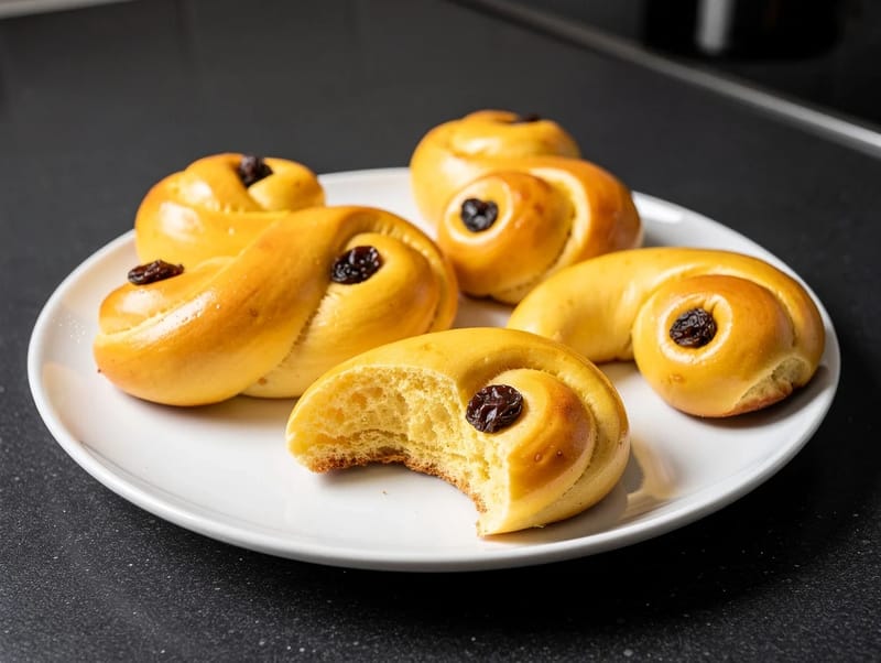 Lussekatter (svenske safranboller med kardemomme og rosiner) Lussekatter (svenske safranboller med kardemomme og rosiner)