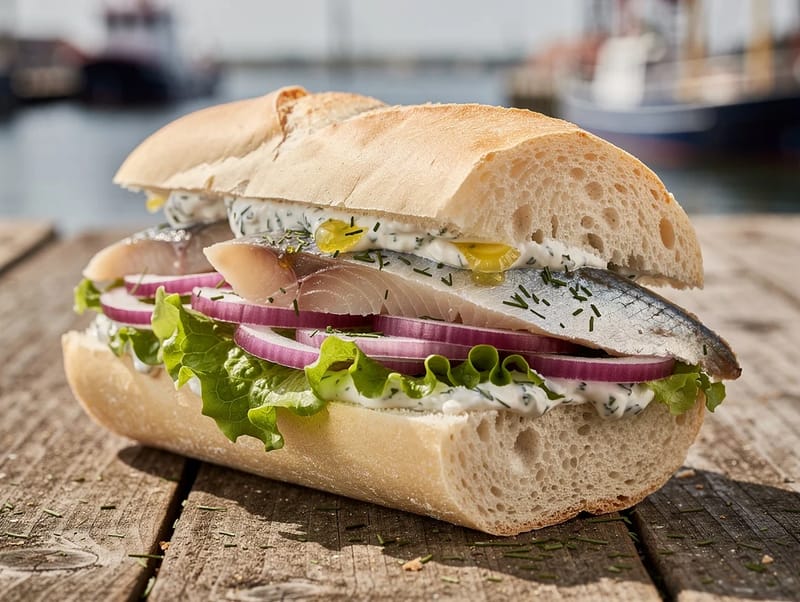 Matjesbrötchen (Pickled Herring Roll with Dill Sour Cream) Matjesbrötchen (Pickled Herring Roll with Dill Sour Cream)