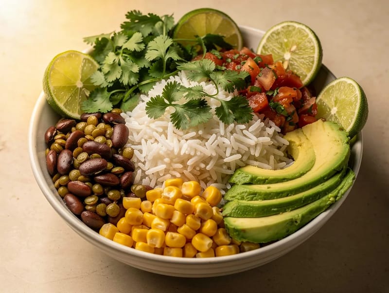 Mexican Lentil Bowl with Rice, Salsa and Avocado Mexican Lentil Bowl with Rice, Salsa and Avocado