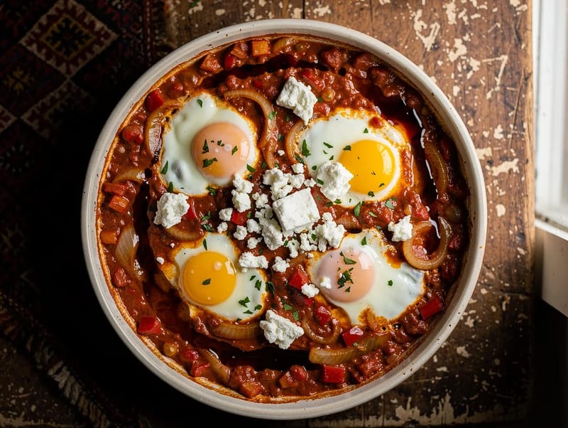 Moderne Shakshuka mit Feta und Harissa Moderne Shakshuka mit Feta und Harissa