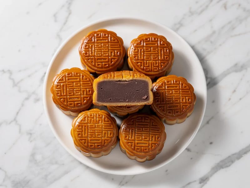 Mooncakes (bagte kager med golden syrup og rødbønnefyld) Mooncakes (bagte kager med golden syrup og rødbønnefyld)