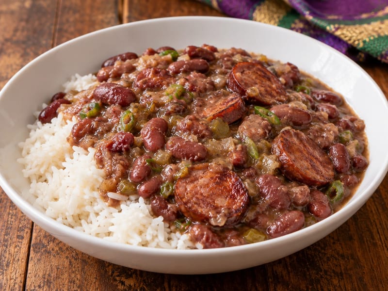 New Orleans-i vörösbab és rizs andouille-lal New Orleans-i vörösbab és rizs andouille-lal
