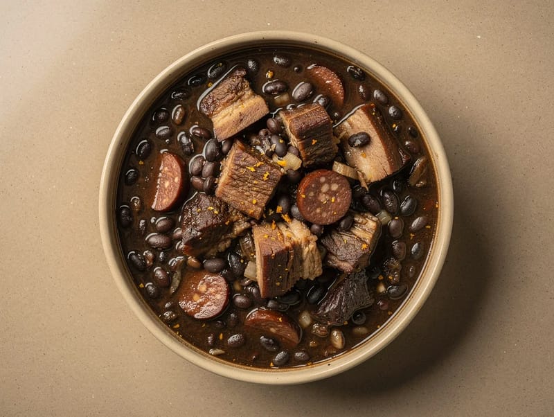Feijoada (tocăniță de fasole neagră cu porc și cârnați afumați) Feijoada (tocăniță de fasole neagră cu porc și cârnați afumați)