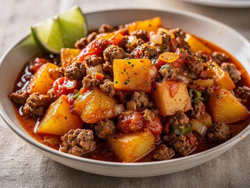 Picadillo Mexicano con Papas (ragoût mexicain de bœuf haché aux pommes de terre) Picadillo Mexicano con Papas (ragoût mexicain de bœuf haché aux pommes de terre)
