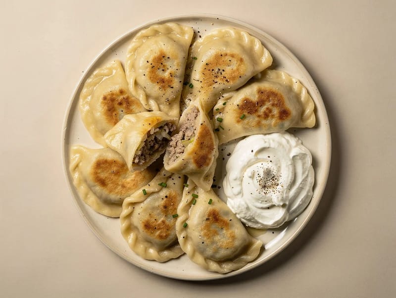 Pierogi z Mięsem (puolalaiset lihalla täytetyt taikinanyytit) Pierogi z Mięsem (puolalaiset lihalla täytetyt taikinanyytit)