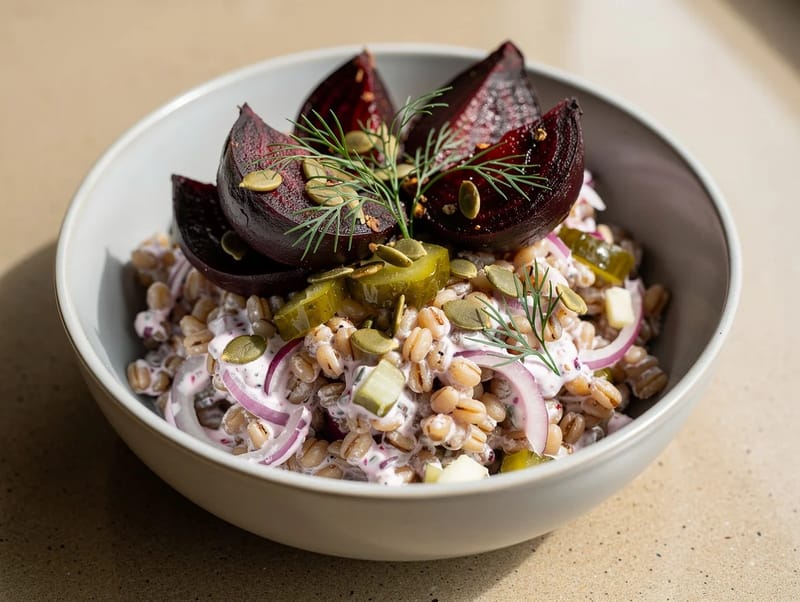 Polish Beetroot Grain Bowl (salat med bagte rødbeder og perlebyg) Polish Beetroot Grain Bowl (salat med bagte rødbeder og perlebyg)