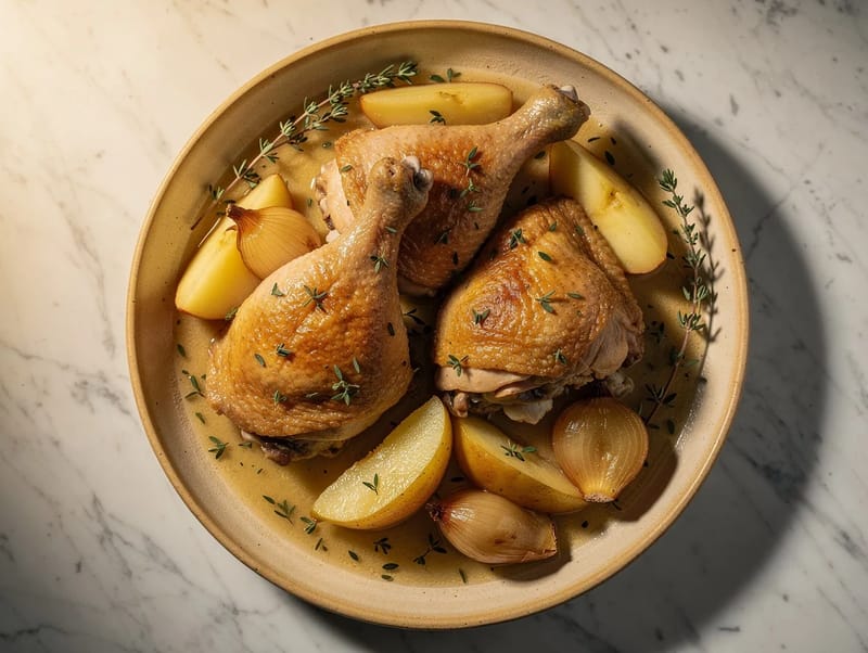 Poulet à la Normande (kana omenien ja kerman kanssa) Poulet à la Normande (kana omenien ja kerman kanssa)