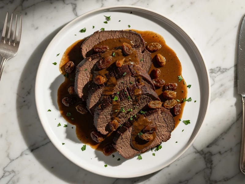 Rheinischer Sauerbraten with Raisins and Gingersnap Gravy Rheinischer Sauerbraten with Raisins and Gingersnap Gravy