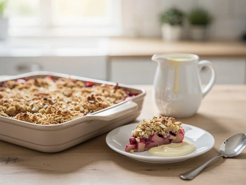 Rabarbrasmuldrepai med vaniljekrem Rabarbrasmuldrepai med vaniljekrem