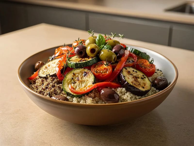 Roasted Vegetable Provençal Bowl with Quinoa and Olives Roasted Vegetable Provençal Bowl with Quinoa and Olives