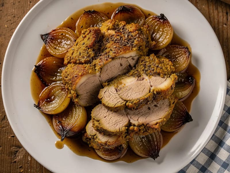 Senfbraten (svinesteg med sennepsskorpe og sky) Senfbraten (svinesteg med sennepsskorpe og sky)