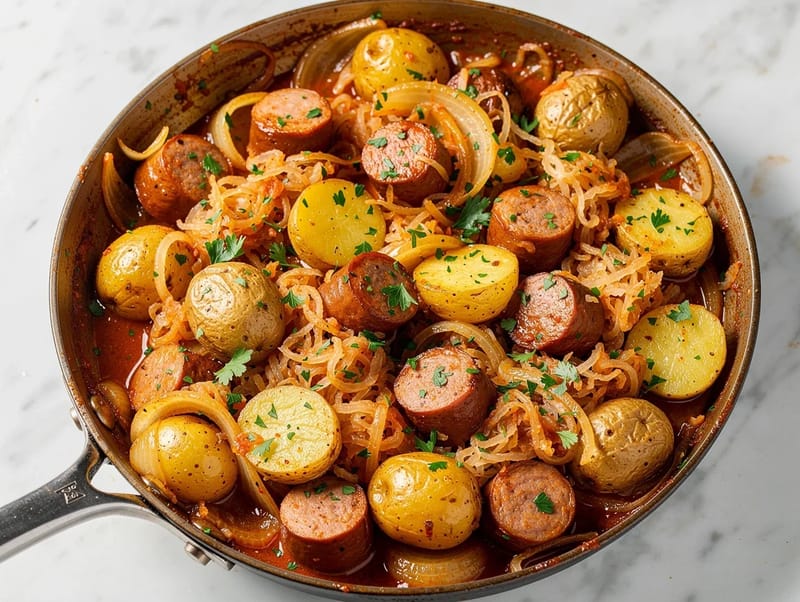 Smoked Sausage Skillet with Potatoes and Sauerkraut Smoked Sausage Skillet with Potatoes and Sauerkraut
