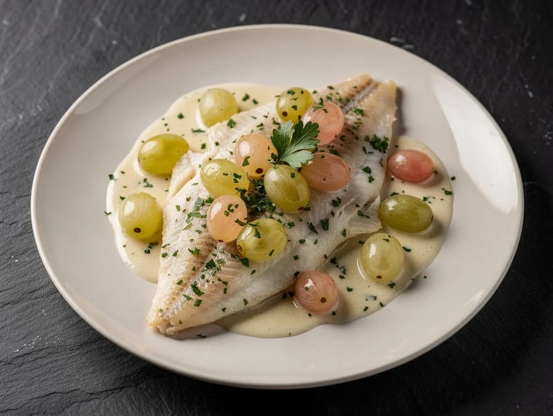 Sole Véronique (Poached Sole with Grapes and Cream Sauce) Sole Véronique (Poached Sole with Grapes and Cream Sauce)
